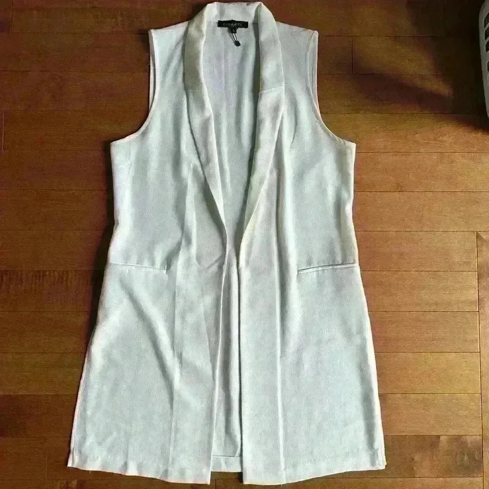 Dynamite | Long white sleeveless trench vest size large